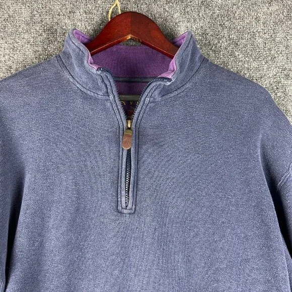 Orvis Sweater Mens Medium 1/4 Zip Blue Pullover Long Sleeve Rib Hem Cuffs - Picture 3 of 8